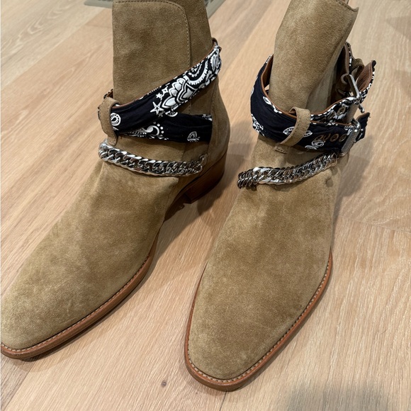 AMIRI Tan Suede Boots with Black Bandana Detail main image 7